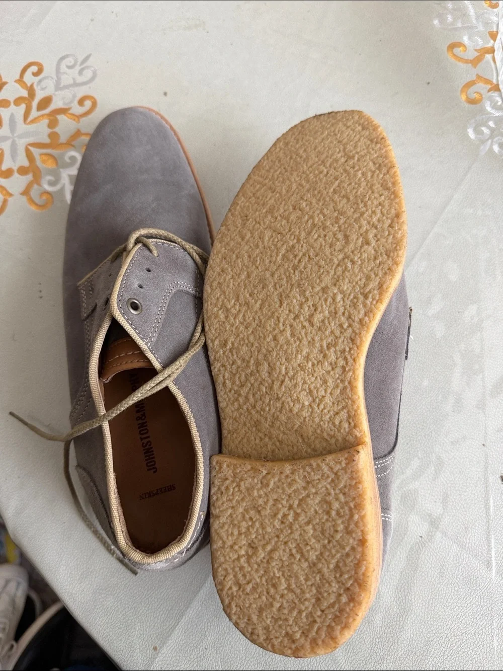 Johnston & Murphy Gray Suede Derby Shoes with Tan Trim